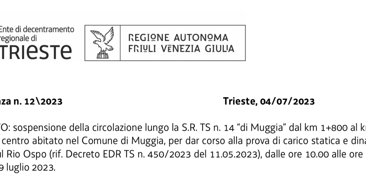 Ordinanza EDR: chiuso dalle 10 alle 13 il ponte su Rio Ospo il 19 luglio